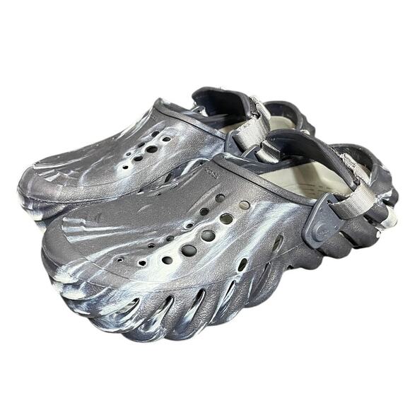 CROCS Unisex Echo Black White BLUE Gray Marbled Super‎ Comfy Clog Shoes 9 Womens - Picture 1 of 7